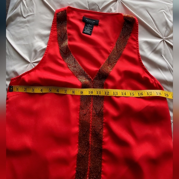 Silk V Neck Top in Red and Gold - Picture 8 of 16